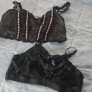 Torrid Black and Pink Lace Bralette Duo